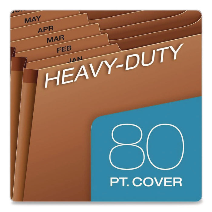 Heavy-Duty Expanding File, 12 Sections, 1/3-Cut Tabs, Legal Size, Redrope
