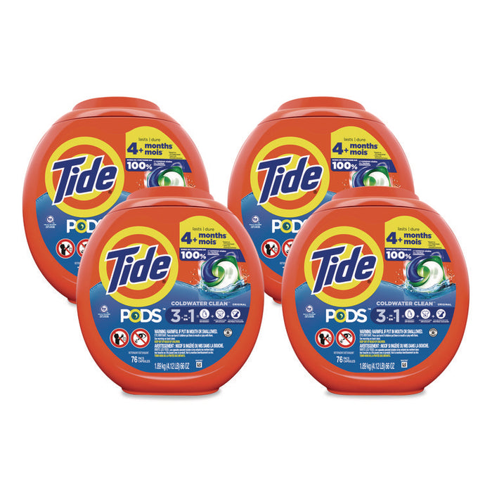 PODS Laundry Detergent, HE Compatible, Coldwater Clean Original, 66 oz Tub, 76 Pods/Tub, 4 Tubs/Carton
