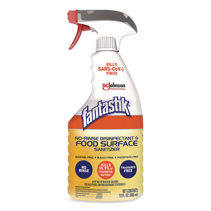No Rinse Disinfectant and Food Surface Sanitizer, Unscented, 32 oz Trigger Spray Bottle, 8/Carton
