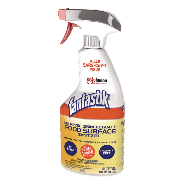 No Rinse Disinfectant and Food Surface Sanitizer, Unscented, 32 oz Trigger Spray Bottle, 8/Carton
