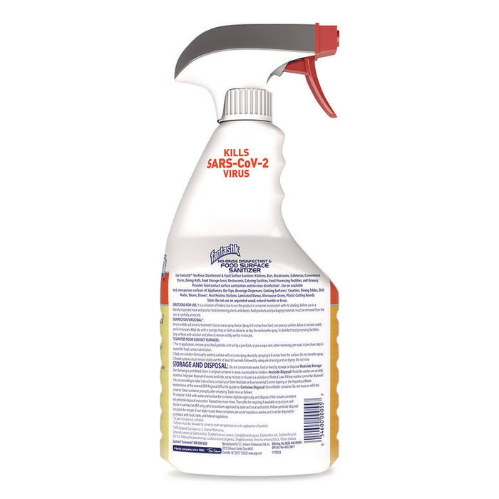 No Rinse Disinfectant and Food Surface Sanitizer, Unscented, 32 oz Trigger Spray Bottle, 8/Carton