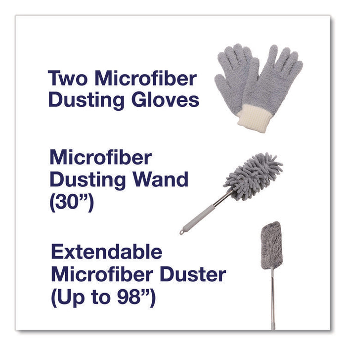 Dusting Set, Feather Duster, Dusting Wand, 2 Gloves, Gray
