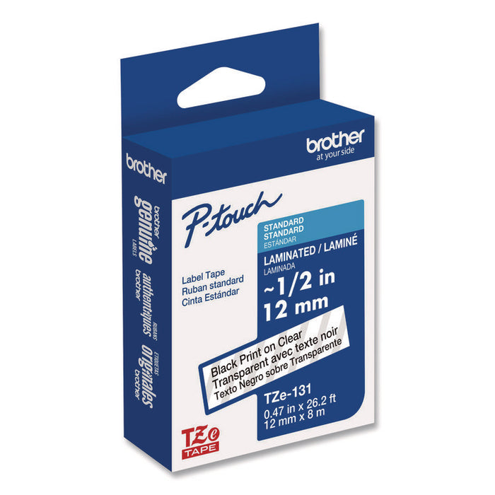 TZe Standard Adhesive Laminated Labeling Tape, 0.47" x 26.2 ft, Black on Clear