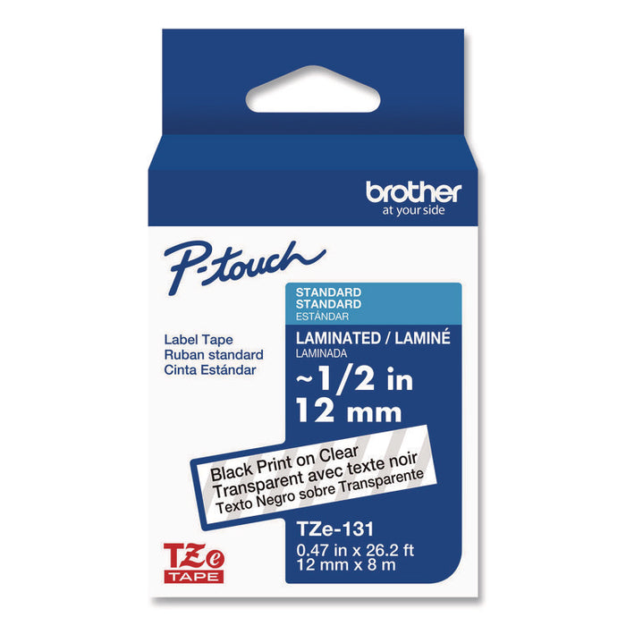 TZe Standard Adhesive Laminated Labeling Tape, 0.47" x 26.2 ft, Black on Clear