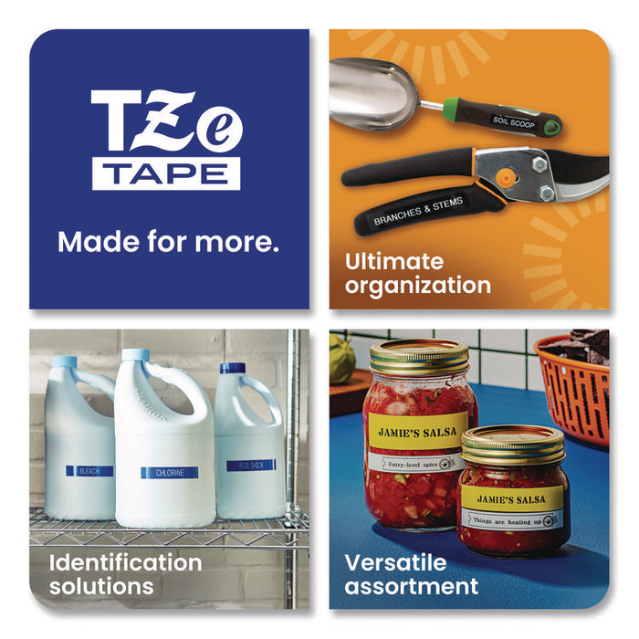 TZe Standard Adhesive Laminated Labeling Tape, 0.47" x 26.2 ft, Black on Clear