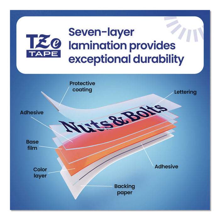 TZe Standard Adhesive Laminated Labeling Tapes, 0.47" x 26.2 ft, Black on White, 2/Pack