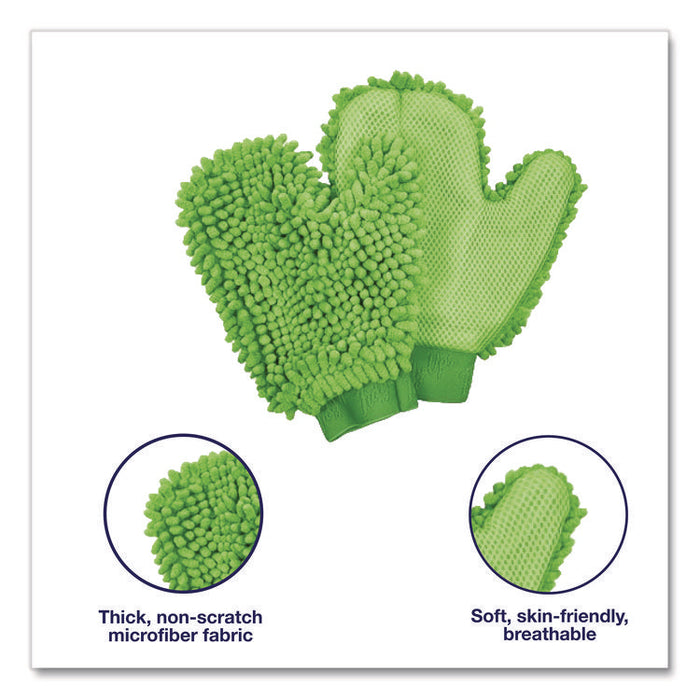 Chenille Scrubbing Mitts, Green, 2 Mitts