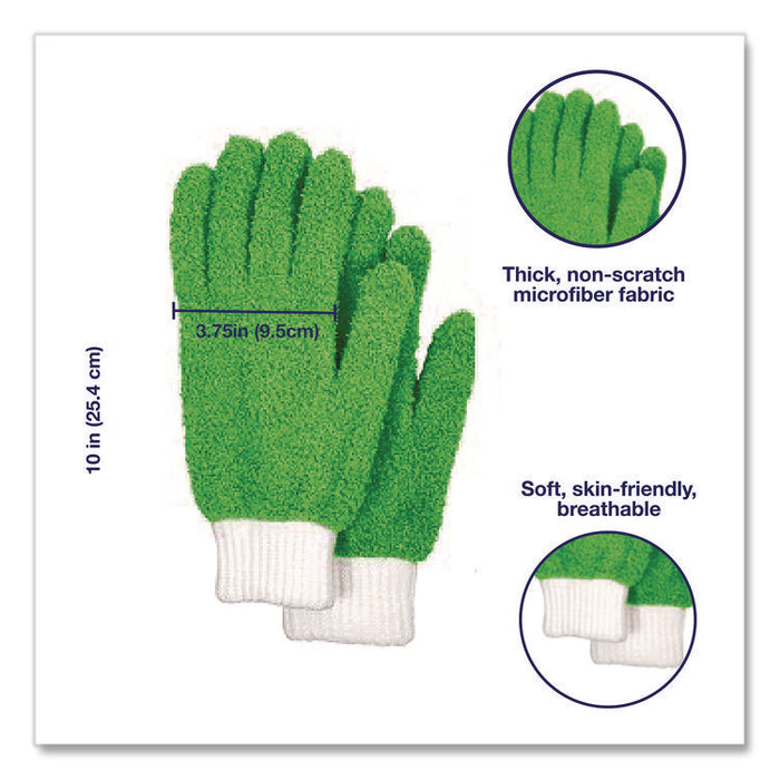 Microfiber Dusting Gloves, Green with White Cuffs, 2 Gloves