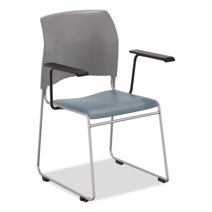 8700 Series Cafetorium Chair w/Armrests, Supports 500 lbs, 18" Seat Ht, Blue Seat, Gray Back, Silver Base, 4/CT, 2 CT/Bundle