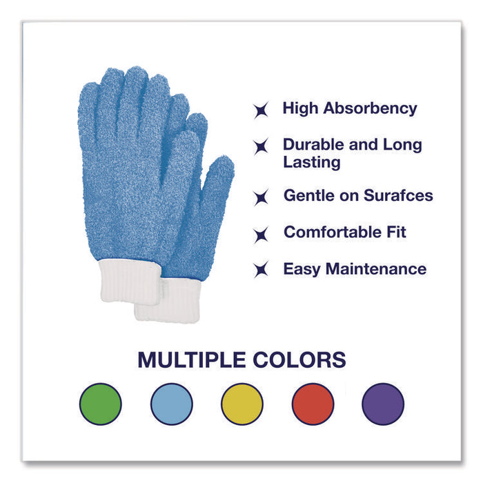 Microfiber Dusting Gloves, Blue with White Cuffs, 2 Gloves