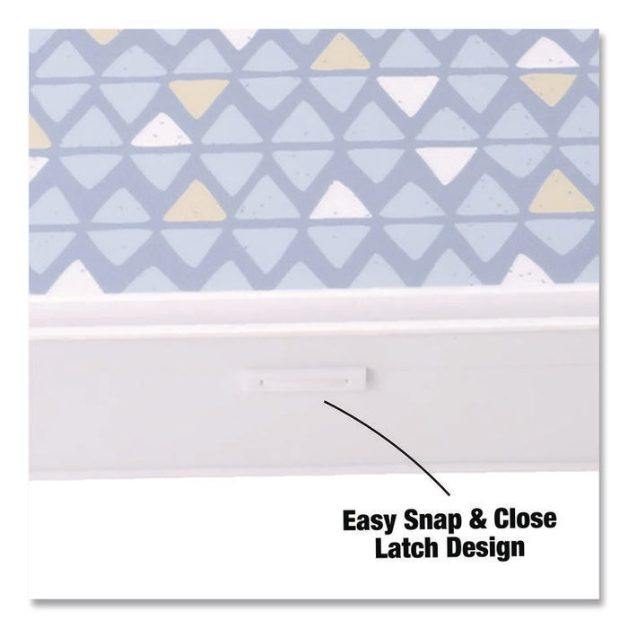 Pencil Case, Triangle Pattern, 2 Compartments, 5" x 8.75" x 2.75", Blue/White
