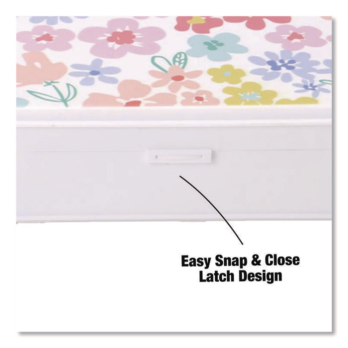 Pencil Case, Floral Pattern, 2 Compartments, 5" x 8.75" x 2.75", Pink/Yellow/Green
