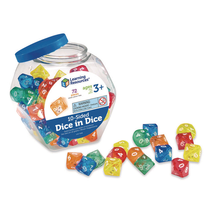 10-Sided Double-Decahedra Dice in Dice, Ages 6 to 10, 72 Dice