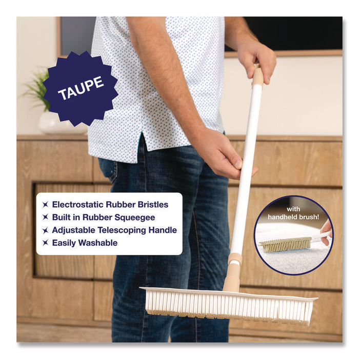 Rubber Broom and Handheld Brush, 11.75 x 50 Plastic Handle, White/Taupe