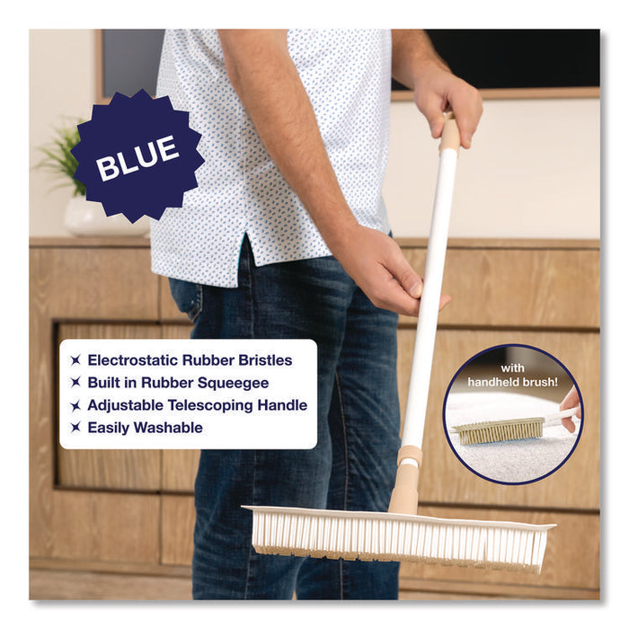 Rubber Broom and Handheld Brush,11.75 x 50 Plastic Handle, White/Blue