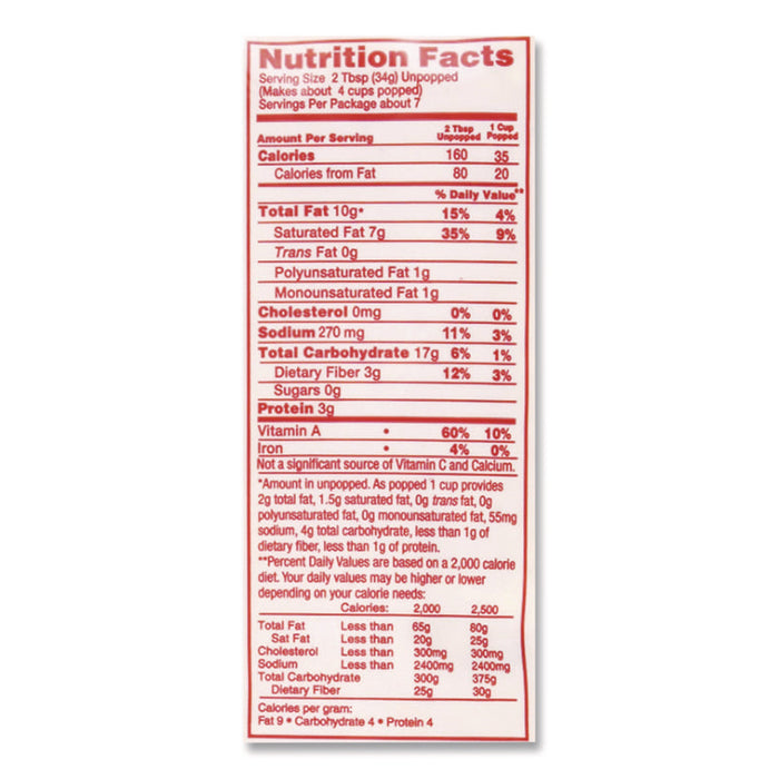 Mega Pop Popcorn, Butter, 8 oz Bag, 36 Bags/Carton
