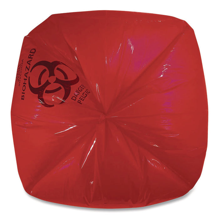 Healthcare Biohazard Printed Low-Density Can Liners, Infectious Waste, 44 gal, 3.2 mil, 37" x 50", Red, Flat Pack, 75/Carton