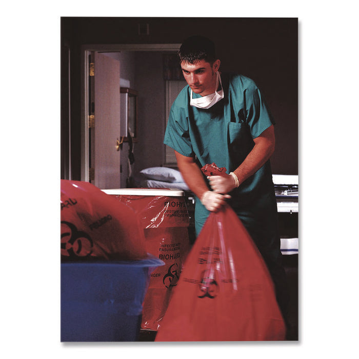 Healthcare Biohazard Printed Low-Density Can Liners, Infectious Waste, 30 gal, 3 mil, 30" x 43", Red, 100/Carton