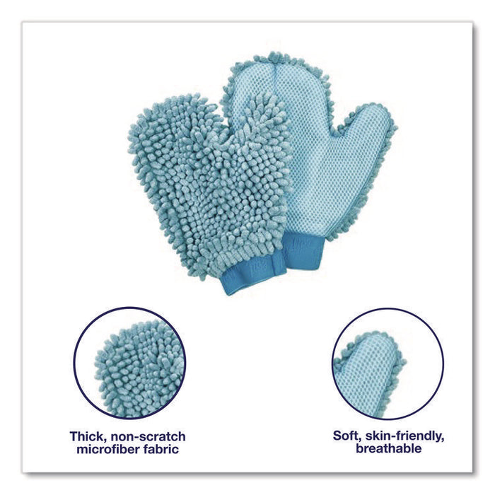Chenille Scrubbing Mitts, Blue, 2 Mitts