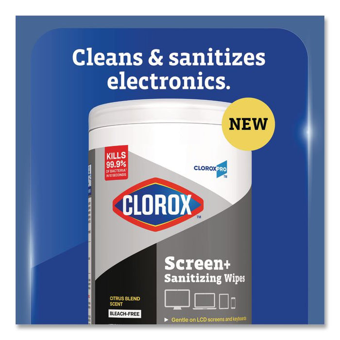 CloroxPro ScreenPlus Screen Sanitizing Wipes, 6 x 8, Citrus Blend, White, 75/Canister, 6 Canisters/Carton