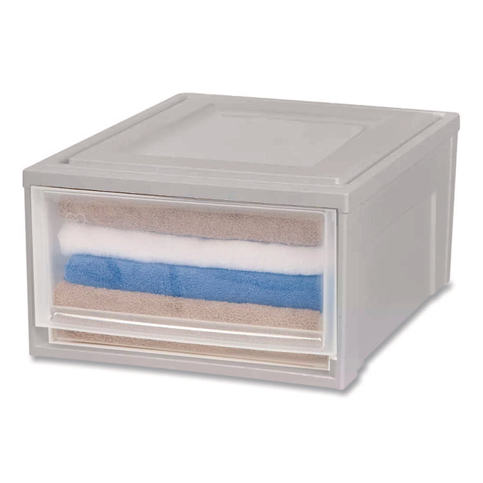 Stackable Storage Drawer, 10.85 gal, 15.75" x 19.62" x 11.5", Gray/Translucent Frost
