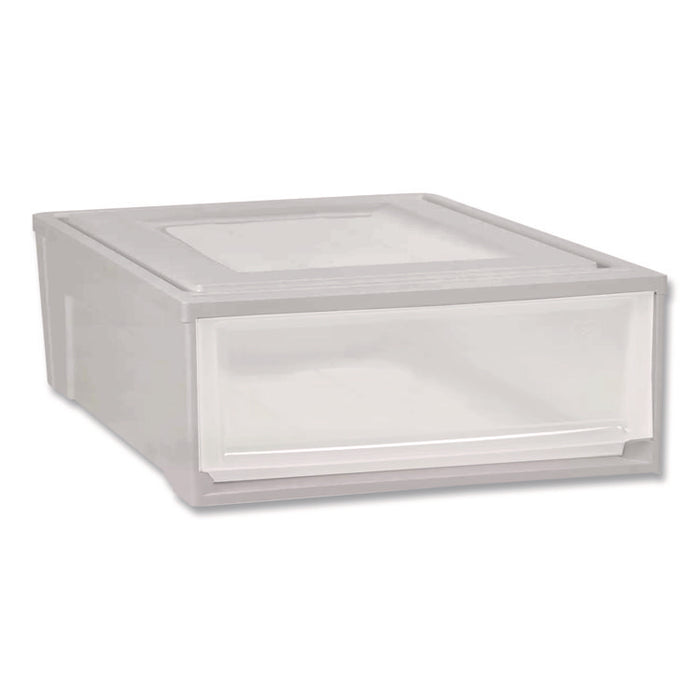 Stackable Storage Drawer, 5.5 gal, 15.7" x 19.7" x 6.5", Gray/Translucent Frost