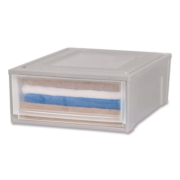 Stackable Storage Drawer, 5.5 gal, 15.7" x 19.7" x 6.5", Gray/Translucent Frost