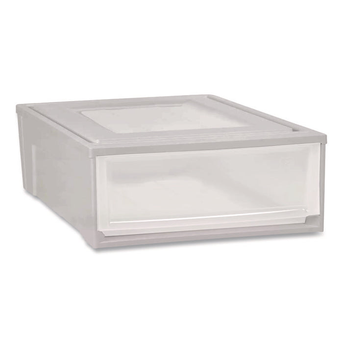 Stackable Storage Drawer, 7.75 gal, 15.75" x 19.62" x 9", Gray/Translucent Frost