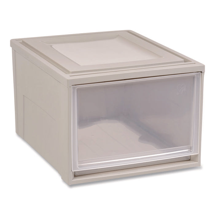 Stackable Storage Drawer, 10.85 gal, 15.75" x 19.62" x 11.5", Gray/Translucent Frost