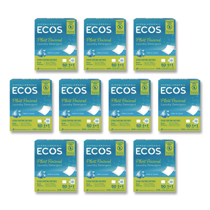 Liquidless Laundry Detergent Sheets, Free and Clear, 50 Sheets/Pack, 10 Packs/Carton