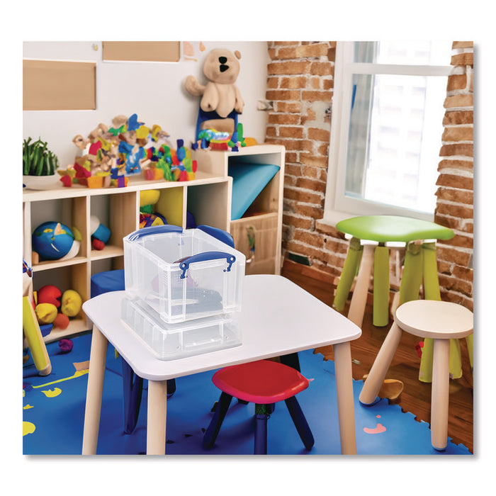 Snap-Lid Storage Bin, 101.12 oz, 7.06" x 9.62" x 6.25", Clear Box/Blue Handle