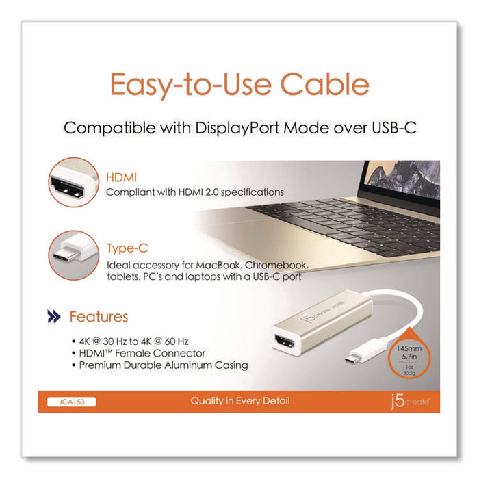 USB-C to HDMI Adapter, 5.71", Silver/White