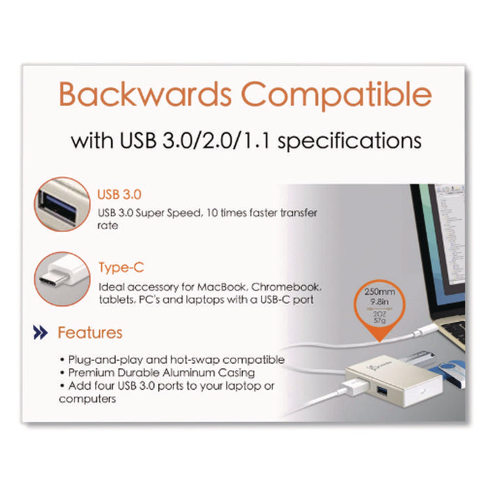 USB-C Hub, 4 Ports, Silver