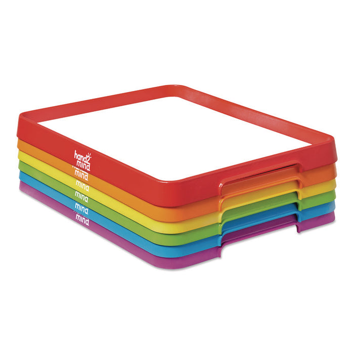 Magnetic Dry-Erase Trays, 13" x 9.5", White Surface, Assorted Frame Colors, 6/Set