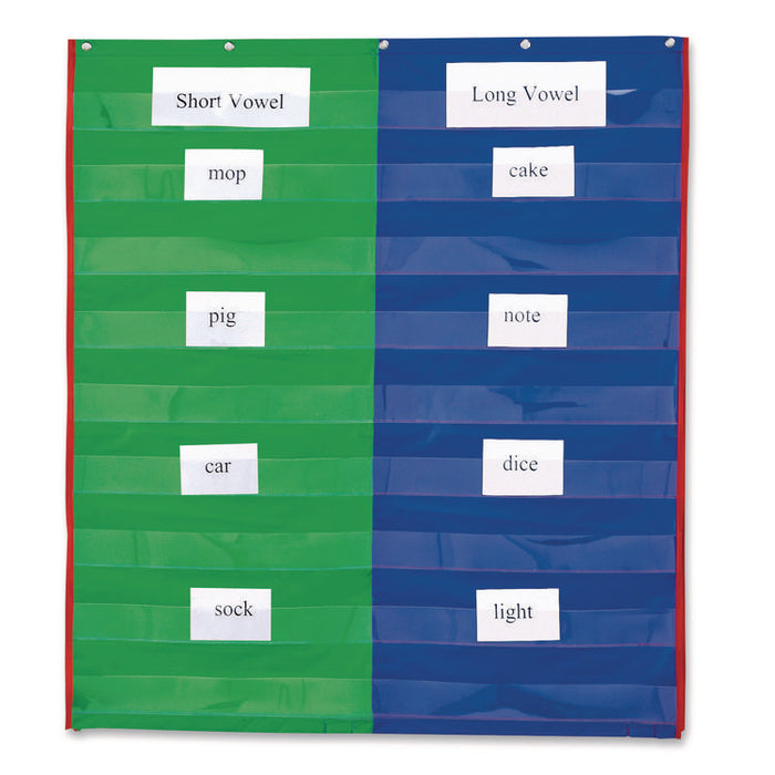 Two- and Four-Column Double-Sided Pocket Chart, 9 Pockets/Chart, 30 x 38, Blue/Green/Red/Yellow