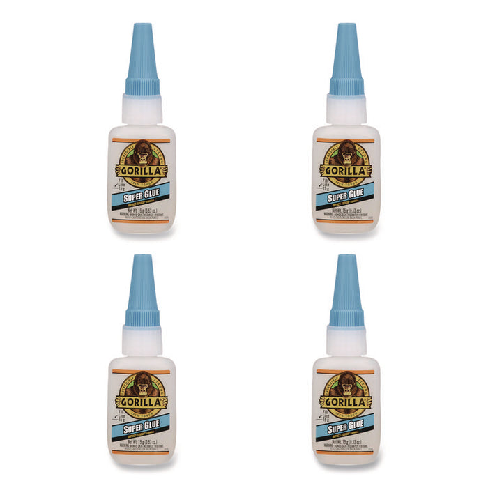 Super Glue, 0.53 oz, Dries Clear, 4/Carton