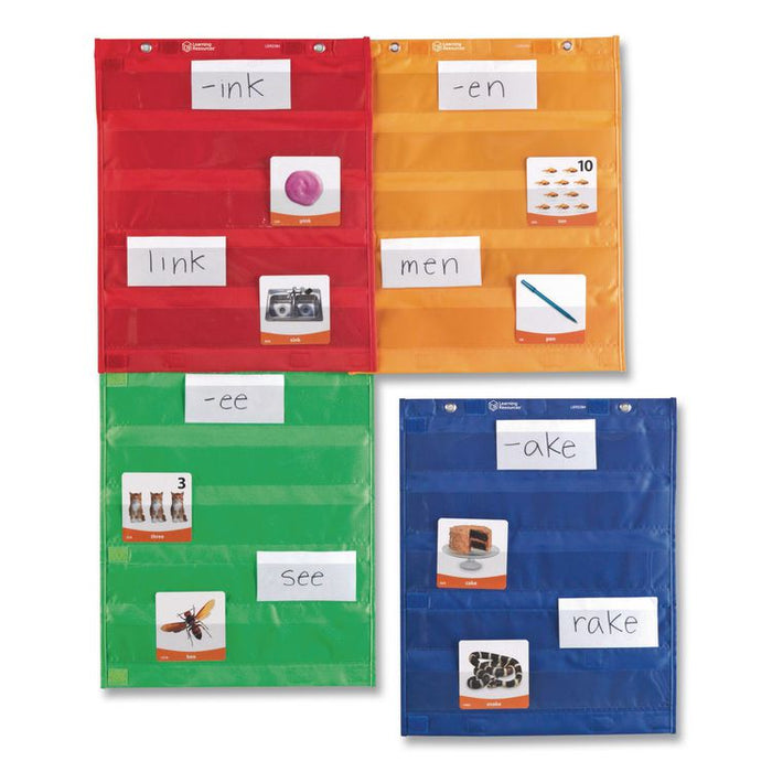 Magnetic Pocket Chart Squares, 7 Pockets, 14" w  x 17" h, Assorted Colors, Set of 4