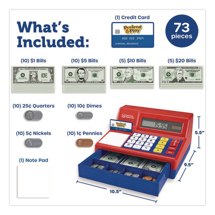 Pretend and Play Calculator Cash Register, Grades Pre-K to 2, 73 Pieces