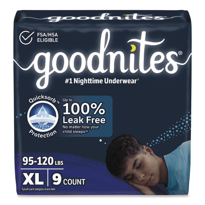 Nighttime Bedwetting Underwear for Boys, Size X-Large, 95 lbs to 140+ lbs, White, 9/Pack, 4 Packs/Carton