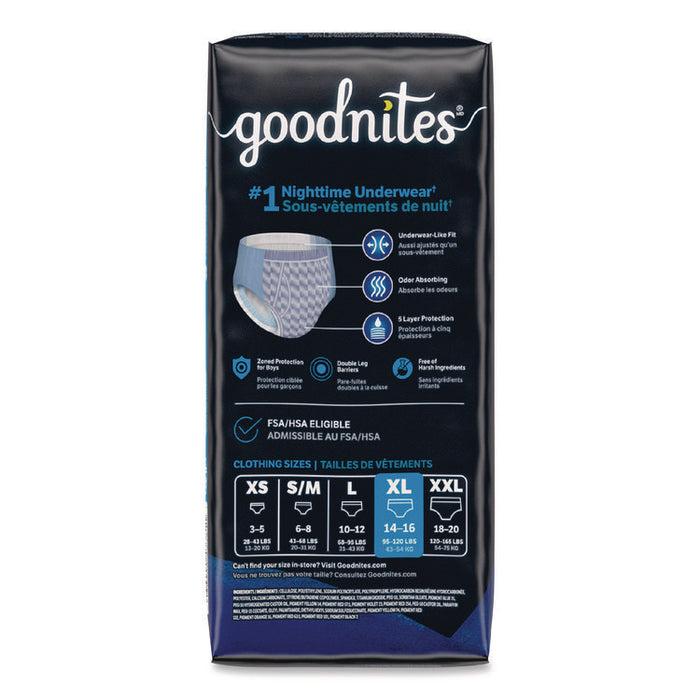 Nighttime Bedwetting Underwear for Boys, Size X-Large, 95 lbs to 140+ lbs, White, 9/Pack, 4 Packs/Carton