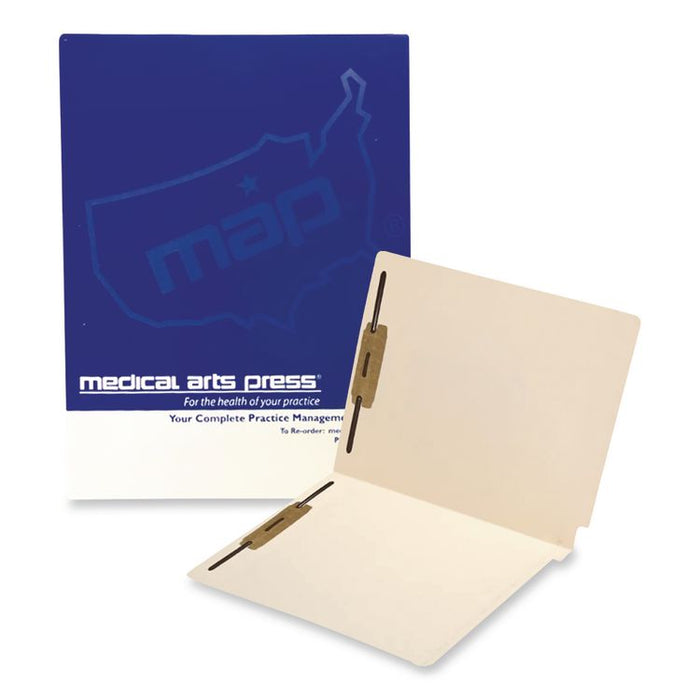 End Tab Fastener Folders, Straight Tab, Expands 0.75", 2 Fasteners, Letter Size, Manila, 250/Carton