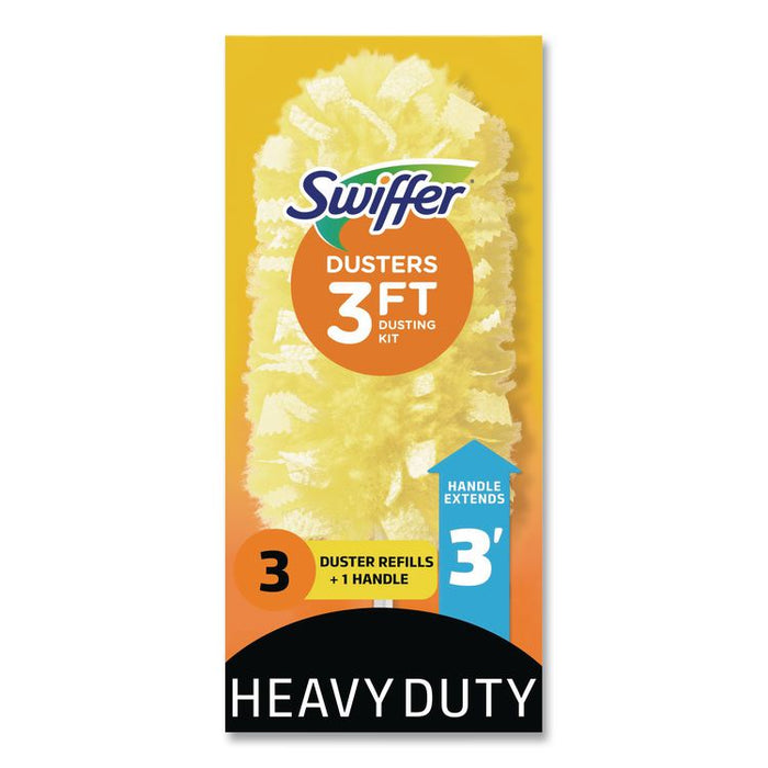 Heavy Duty Dusters with Extendable Handle, Plastic Handle Extends to 3 ft, 1 Handle and 3 Dusters/Kit, 6 Kits/Carton