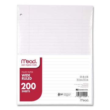 Filler Paper, 3-Hole, 8 x 10.5, Wide/Legal Rule, 200/Pack