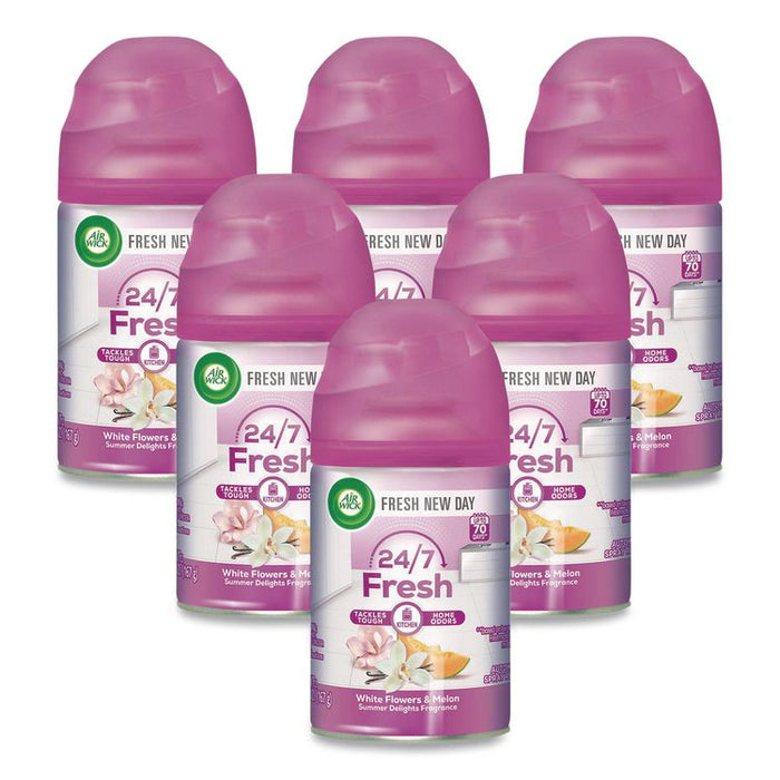 Freshmatic Life Scents Ultra Refill, White Flowers and Melon Summer Delights, 5.89 oz Aerosol Spray, 6/Carton
