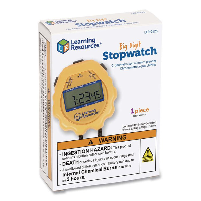 Big Digit Stopwatch, Accurate to 1/100 Second, Yellow, Black Lanyard