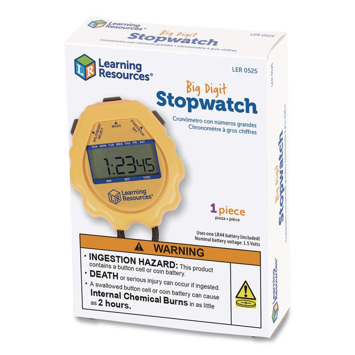 Big Digit Stopwatch, Accurate to 1/100 Second, Yellow, Black Lanyard
