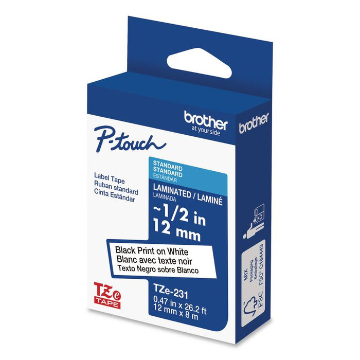 TZe Standard Adhesive Laminated Labeling Tape, 0.47" x 26.2 ft, Black on White
