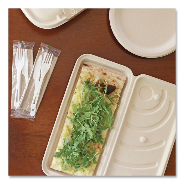 Fiber Hinged Takeout Containers, 13.7 x 6.6 x 1.3, Natural, Paper, 200/Carton
