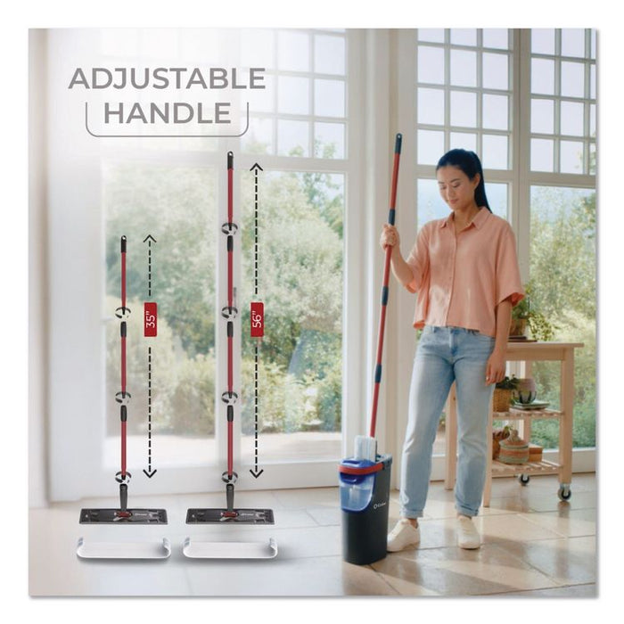 H2Pro Flat Mop System, 9.25 x 4.38 White/Blue Microfiber Head, Up to 56" Black/Red Handle
