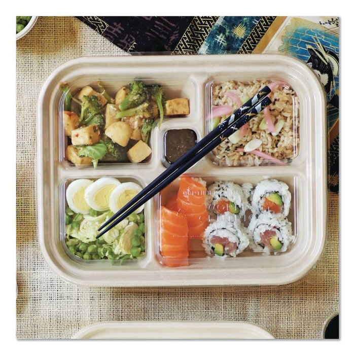 Fiber Containers, Bento Box, 5 Compartments, 12 x 9.5 x 2, Natural, Paper, 300/Carton